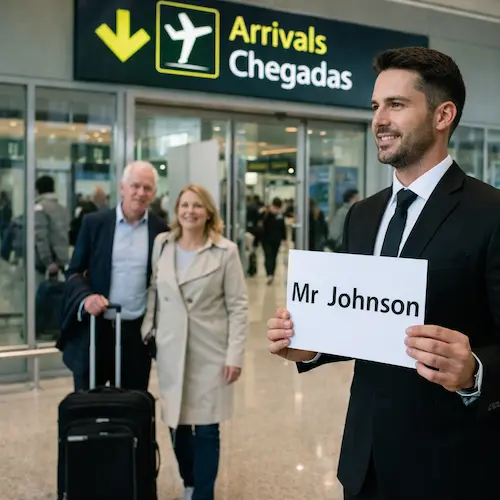 porto-airport-meet-greet driver waiting with name sign at Porto Airport arrivals