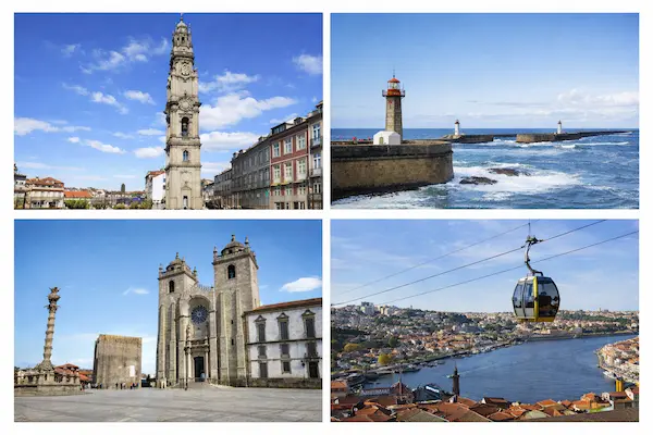 Porto city tour highlights including Clerigos Tower, Foz do Douro, Porto Cathedral and Gaia wine cellars cable car Private taxi Porto